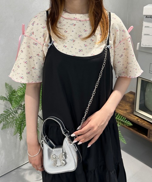 kutir（クティール）の「小花柄ワッフルリボンTシャツ/サーマルTシャツ（Tシャツ/カットソー・レディース・ホワイト/ブラック/アイボリー/ネイビー/オフホワイト・FREE）」の13枚目の写真