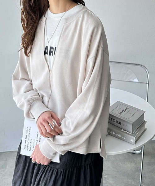 GeeRA(ジーラ)の「深Vネック裏毛スウェットプルオーバー(スウェット・レディース・杢グレー/ブラック/アイボリー・SMALL/MEDIUM/LARGE/X-LARGE)」の6枚目の写真