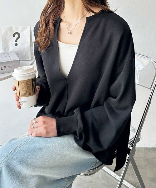 GeeRA(ジーラ)の「深Vネック裏毛スウェットプルオーバー(スウェット・レディース・杢グレー/ブラック/アイボリー・SMALL/MEDIUM/LARGE/X-LARGE)」の8枚目の写真