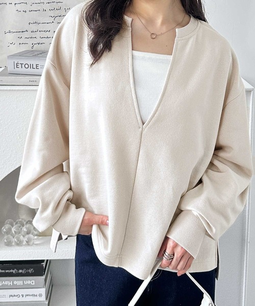 GeeRA(ジーラ)の「深Vネック裏毛スウェットプルオーバー(スウェット・レディース・杢グレー/ブラック/アイボリー・SMALL/MEDIUM/LARGE/X-LARGE)」の10枚目の写真