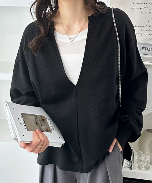 GeeRA(ジーラ)の「深Vネック裏毛スウェットプルオーバー(スウェット・レディース・杢グレー/ブラック/アイボリー・SMALL/MEDIUM/LARGE/X-LARGE)」の13枚目の写真