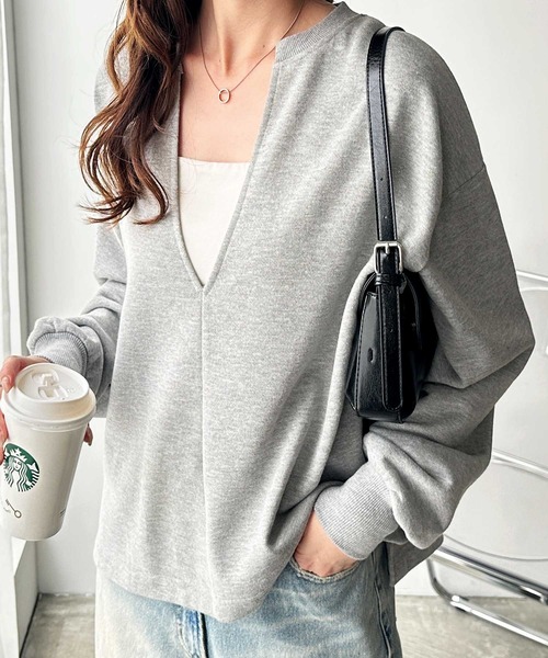 GeeRA(ジーラ)の「深Vネック裏毛スウェットプルオーバー(スウェット・レディース・杢グレー/ブラック/アイボリー・SMALL/MEDIUM/LARGE/X-LARGE)」の19枚目の写真