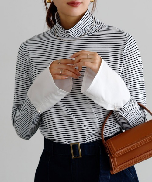 Pierrot(ピエロ)の「【静電気防止】パールカフス/タートルネックドッキングカットソー(Tシャツ/カットソー・レディース・ブラック系その他/ホワイト系その他/その他/グレー系その他・M/L)」の4枚目の写真