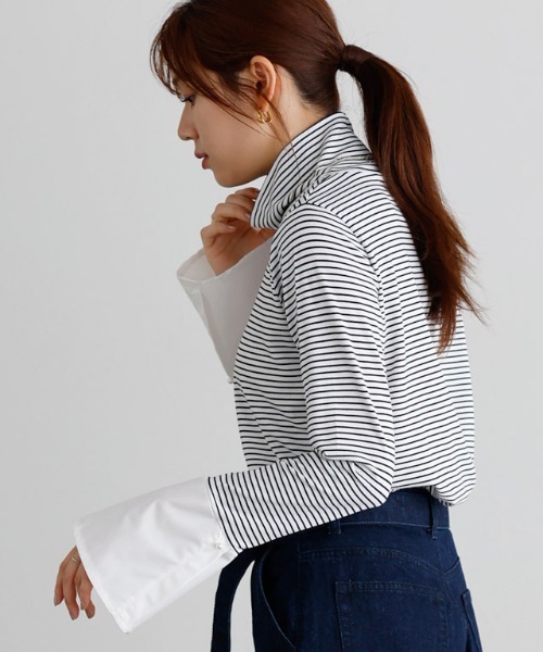 Pierrot(ピエロ)の「【静電気防止】パールカフス/タートルネックドッキングカットソー(Tシャツ/カットソー・レディース・ブラック系その他/ホワイト系その他/その他/グレー系その他・M/L)」の5枚目の写真