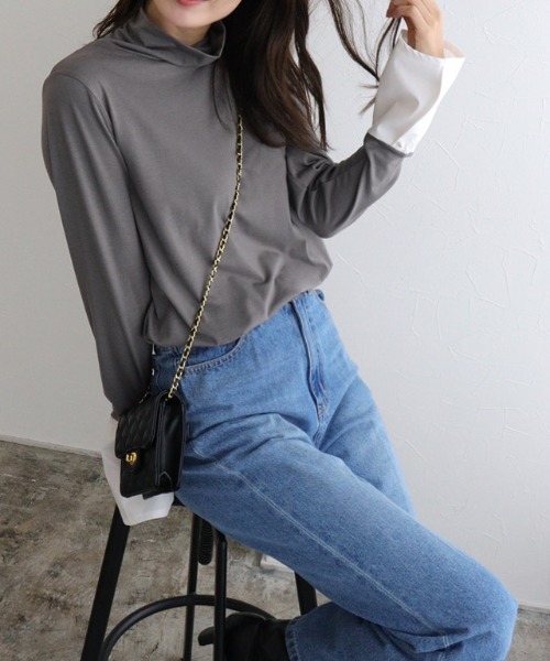 Pierrot(ピエロ)の「【静電気防止】パールカフス/タートルネックドッキングカットソー(Tシャツ/カットソー・レディース・ブラック系その他/ホワイト系その他/その他/グレー系その他・M/L)」の11枚目の写真