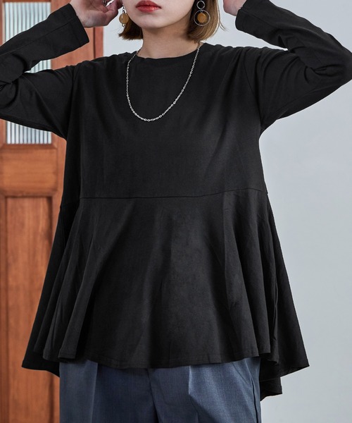 Fashion Letter（ファッションレター）の「【M-5L】ペプラムフレアトップス 長袖 ロングスリーブ カットソー ペプラム（Tシャツ/カットソー・レディース・カーキ/グレイッシュベージュ/ブラック/オフホワイト/チャコールグレー・4L～5L/LL～3L/M～Ｌ）」の7枚目の写真