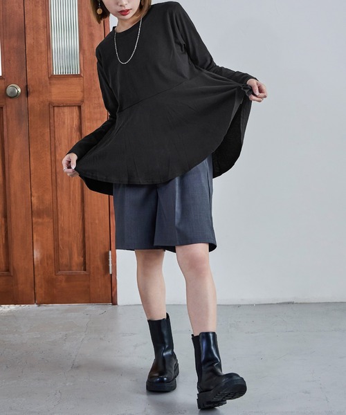 Fashion Letter（ファッションレター）の「【M-5L】ペプラムフレアトップス 長袖 ロングスリーブ カットソー ペプラム（Tシャツ/カットソー・レディース・カーキ/グレイッシュベージュ/ブラック/オフホワイト/チャコールグレー・4L～5L/LL～3L/M～Ｌ）」の9枚目の写真