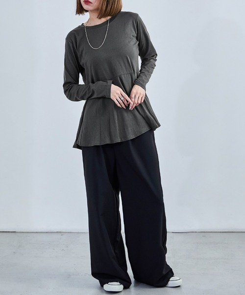 Fashion Letter（ファッションレター）の「【M-5L】ペプラムフレアトップス 長袖 ロングスリーブ カットソー ペプラム（Tシャツ/カットソー・レディース・カーキ/グレイッシュベージュ/ブラック/オフホワイト/チャコールグレー・4L～5L/LL～3L/M～Ｌ）」の14枚目の写真