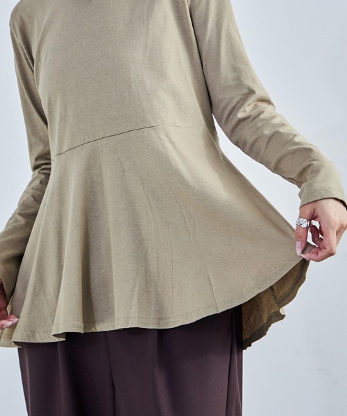 セール】【M-5L】ペプラムフレアトップス 長袖 ロングスリーブ