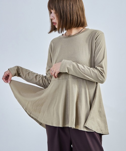 Fashion Letter（ファッションレター）の「【M-5L】ペプラムフレアトップス 長袖 ロングスリーブ カットソー ペプラム（Tシャツ/カットソー・レディース・カーキ/グレイッシュベージュ/ブラック/オフホワイト/チャコールグレー・4L～5L/LL～3L/M～Ｌ）」の22枚目の写真