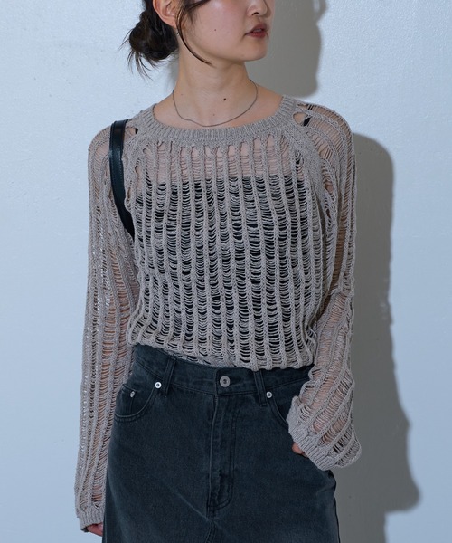 COLONY 2139（コロニートゥーワンスリーナイン）の「ローゲージメッシュニットプルオーバー（ニット/セーター・レディース・ブラック/ダークブラウン/チャコールグレー/ライトグレー・FREE）」の3枚目の写真