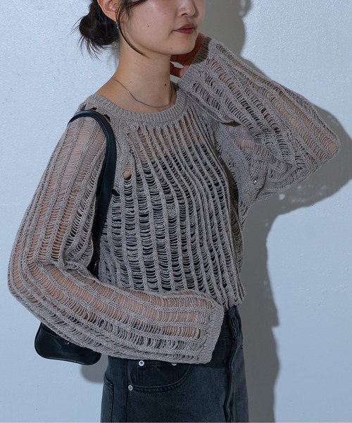 COLONY 2139（コロニートゥーワンスリーナイン）の「ローゲージメッシュニットプルオーバー（ニット/セーター・レディース・ブラック/ダークブラウン/チャコールグレー/ライトグレー・FREE）」の16枚目の写真