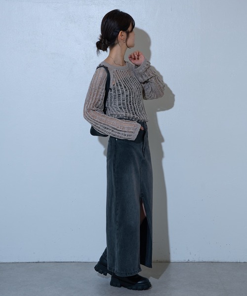 COLONY 2139（コロニートゥーワンスリーナイン）の「ローゲージメッシュニットプルオーバー（ニット/セーター・レディース・ブラック/ダークブラウン/チャコールグレー/ライトグレー・FREE）」の18枚目の写真