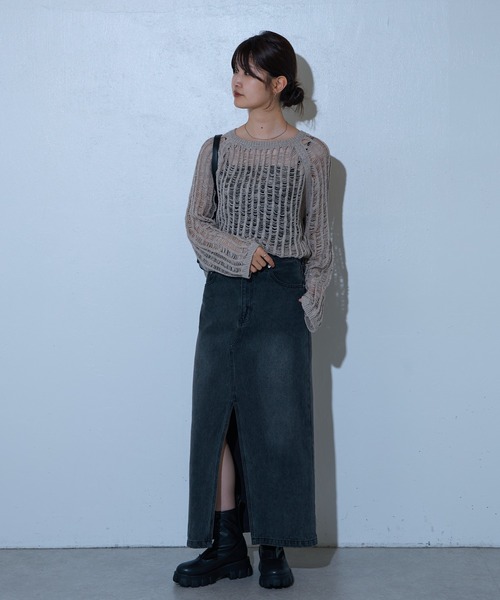 COLONY 2139（コロニートゥーワンスリーナイン）の「ローゲージメッシュニットプルオーバー（ニット/セーター・レディース・ブラック/ダークブラウン/チャコールグレー/ライトグレー・FREE）」の20枚目の写真