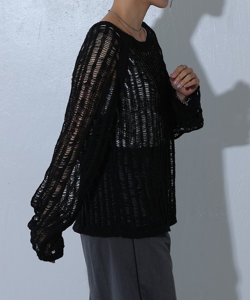 COLONY 2139（コロニートゥーワンスリーナイン）の「ローゲージメッシュニットプルオーバー（ニット/セーター・レディース・ブラック/ダークブラウン/チャコールグレー/ライトグレー・FREE）」の22枚目の写真