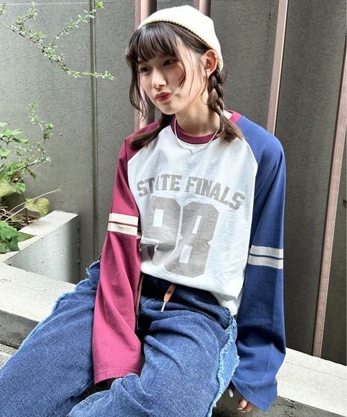 【セール】HEAVYCOTTON ナンバリングラグランTEE/ユニセックス（Tシャツ/カットソー）｜DOUBLE NAME（ダブルネーム）