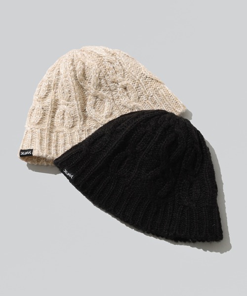 X-girl（エックスガール）の「CABLE KNIT HAT（ハット・レディース・ブラック/オフホワイト・ONE SIZE）」の3枚目の写真