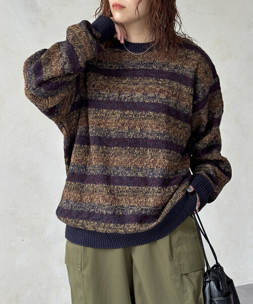 CPCM(シーピーシーエム)の「レトロボーダーニット(ニット/セーター・レディース・ネイビー/ベージュ・LARGE/MEDIUM)」の2枚目の写真