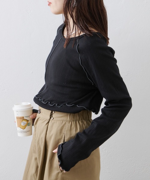 CIAOPANIC TYPY(チャオパニックティピー)の「針抜きテレコメロウ切替トップス(Tシャツ/カットソー・レディース・グレー/アイボリー/ブラック・ONE SIZE)」の13枚目の写真