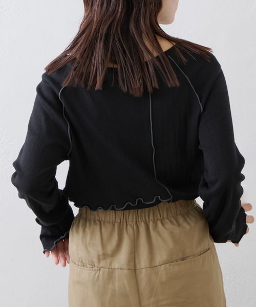 CIAOPANIC TYPY(チャオパニックティピー)の「針抜きテレコメロウ切替トップス(Tシャツ/カットソー・レディース・グレー/アイボリー/ブラック・ONE SIZE)」の14枚目の写真