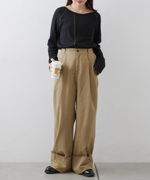 CIAOPANIC TYPY(チャオパニックティピー)の「針抜きテレコメロウ切替トップス(Tシャツ/カットソー・レディース・グレー/アイボリー/ブラック・ONE SIZE)」の16枚目の写真