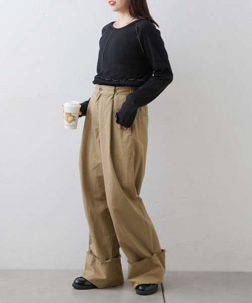 CIAOPANIC TYPY(チャオパニックティピー)の「針抜きテレコメロウ切替トップス(Tシャツ/カットソー・レディース・グレー/アイボリー/ブラック・ONE SIZE)」の17枚目の写真