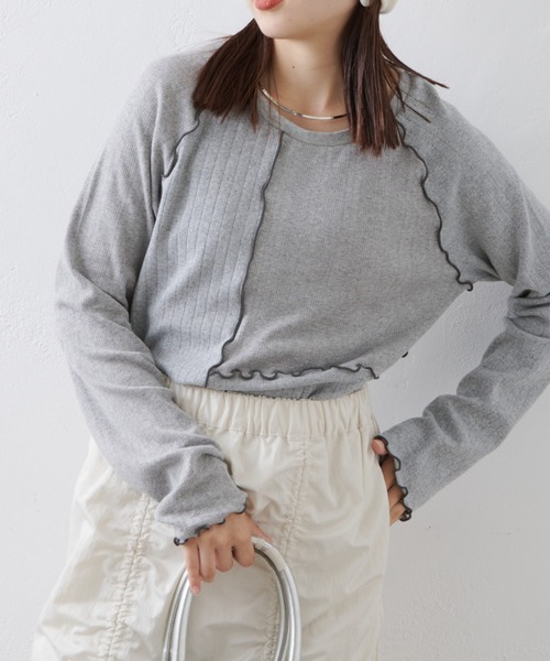 CIAOPANIC TYPY(チャオパニックティピー)の「針抜きテレコメロウ切替トップス(Tシャツ/カットソー・レディース・グレー/アイボリー/ブラック・ONE SIZE)」の20枚目の写真