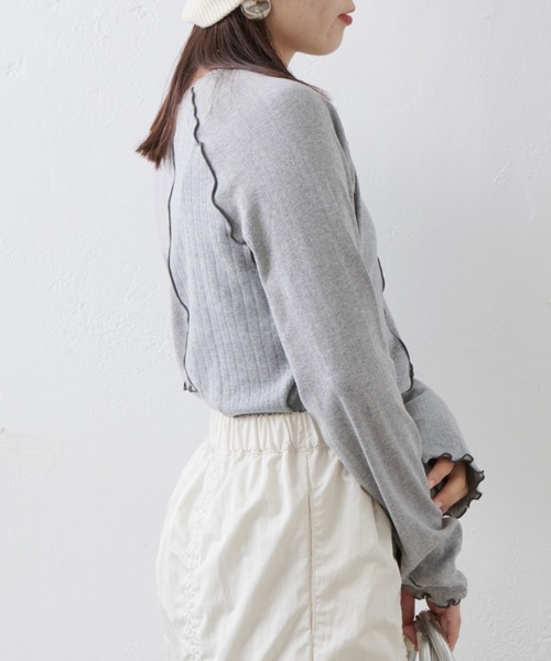 CIAOPANIC TYPY(チャオパニックティピー)の「針抜きテレコメロウ切替トップス(Tシャツ/カットソー・レディース・グレー/アイボリー/ブラック・ONE SIZE)」の21枚目の写真