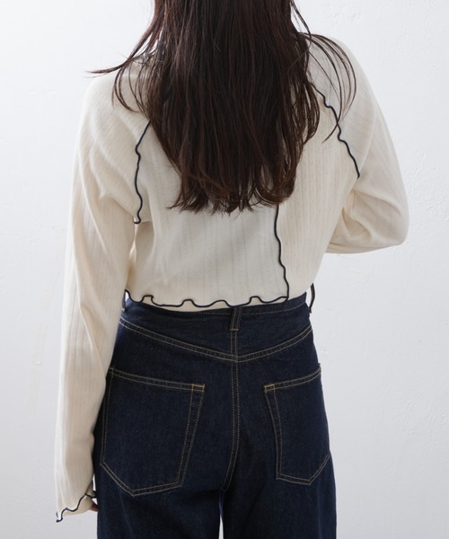 CIAOPANIC TYPY(チャオパニックティピー)の「針抜きテレコメロウ切替トップス(Tシャツ/カットソー・レディース・グレー/アイボリー/ブラック・ONE SIZE)」の6枚目の写真