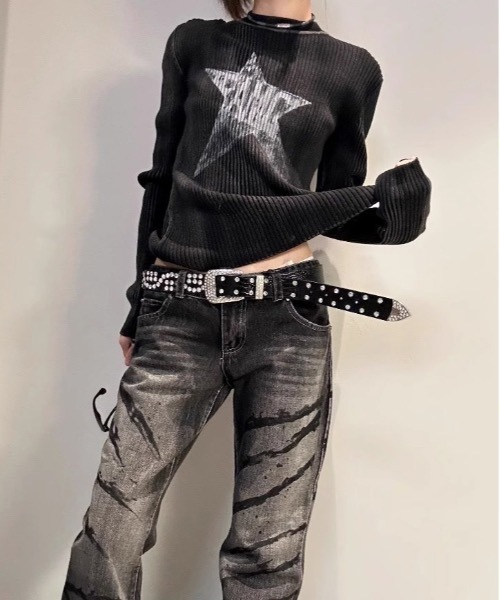 lilful(リルフル)の「スターモチーフリブロンT(ニット/セーター・レディース・ブラック・L/M)」の2枚目の写真