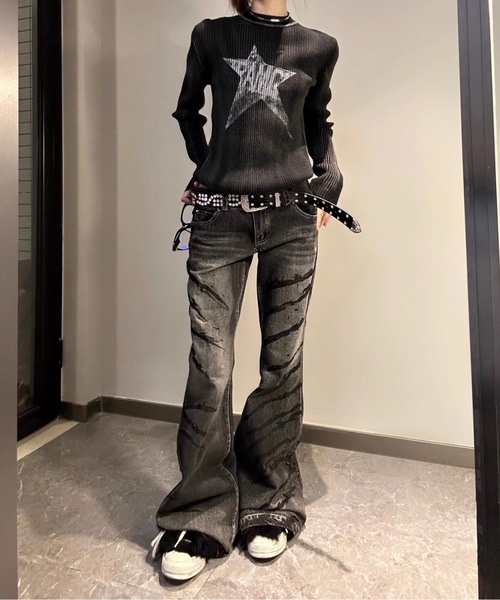 lilful(リルフル)の「スターモチーフリブロンT(ニット/セーター・レディース・ブラック・L/M)」の3枚目の写真