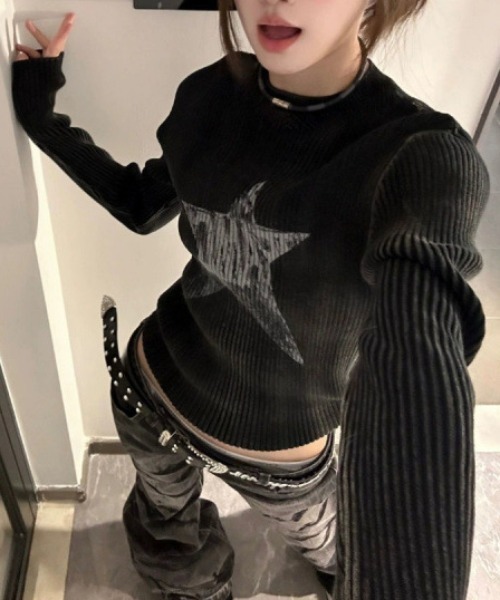 lilful(リルフル)の「スターモチーフリブロンT(ニット/セーター・レディース・ブラック・L/M)」の8枚目の写真