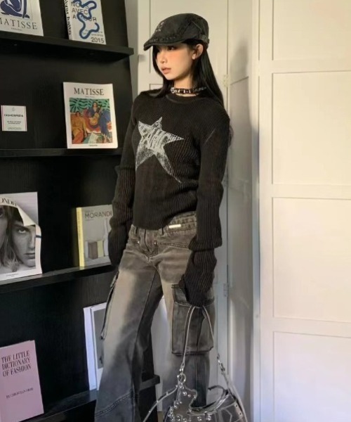 lilful(リルフル)の「スターモチーフリブロンT(ニット/セーター・レディース・ブラック・L/M)」の20枚目の写真