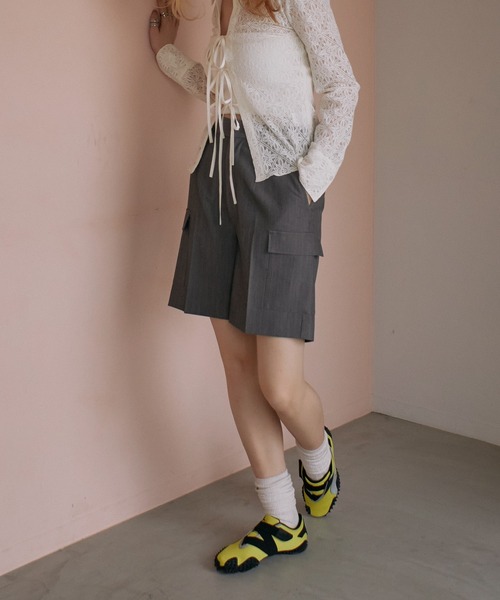 ACLENT（アクレント）の「カーゴポケットストライプハーフパンツ（カーゴパンツ・レディース・ブラック/グレー・FREE）」の4枚目の写真