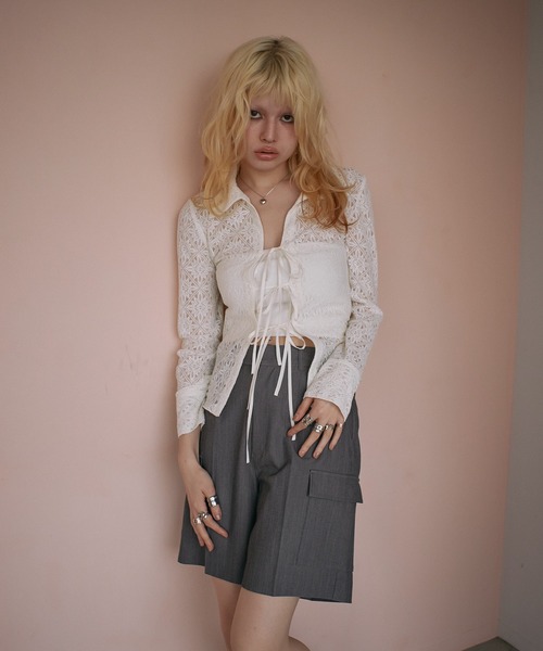 ACLENT（アクレント）の「カーゴポケットストライプハーフパンツ（カーゴパンツ・レディース・ブラック/グレー・FREE）」の3枚目の写真