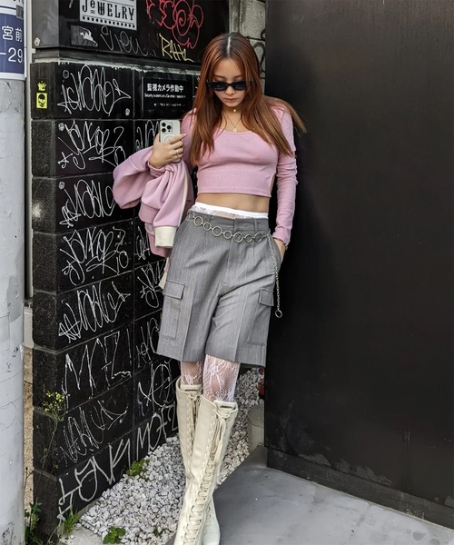 ACLENT（アクレント）の「カーゴポケットストライプハーフパンツ（カーゴパンツ・レディース・ブラック/グレー・FREE）」の18枚目の写真