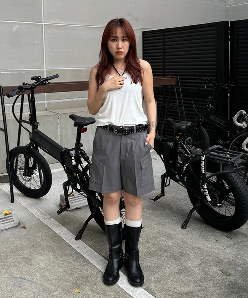 ACLENT（アクレント）の「カーゴポケットストライプハーフパンツ（カーゴパンツ・レディース・ブラック/グレー・FREE）」の16枚目の写真