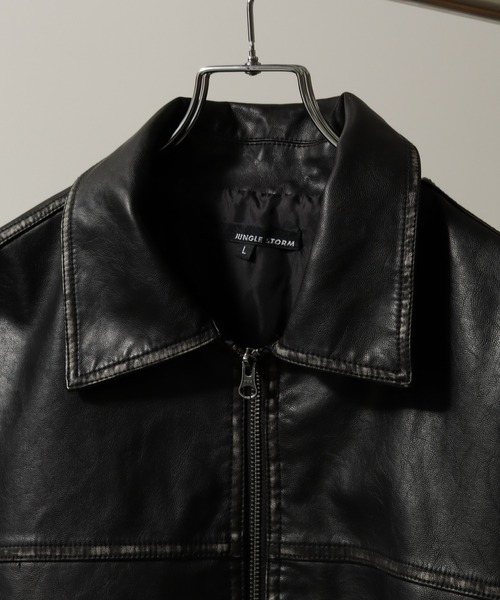 Art re A select（アトリエセレクト）の「合成皮革×ヴィンテージ加工 オーバーブルゾン（ブルゾン・メンズ・ブラック・M/S/L）」の4枚目の写真