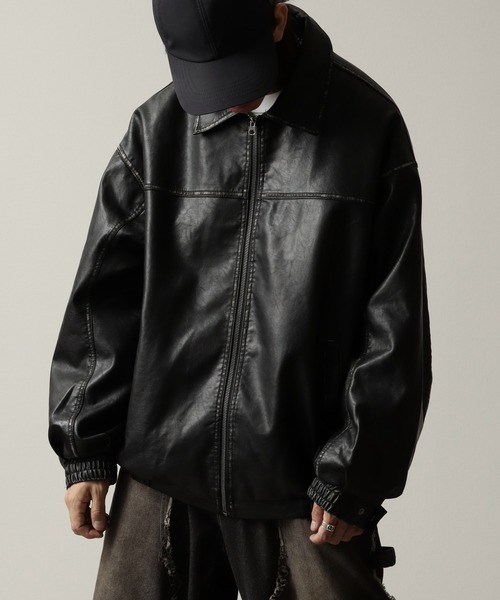 Art re A select（アトリエセレクト）の「合成皮革×ヴィンテージ加工 オーバーブルゾン（ブルゾン・メンズ・ブラック・M/S/L）」の10枚目の写真