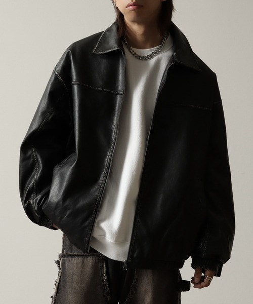 Art re A select（アトリエセレクト）の「合成皮革×ヴィンテージ加工 オーバーブルゾン（ブルゾン・メンズ・ブラック・M/S/L）」の11枚目の写真