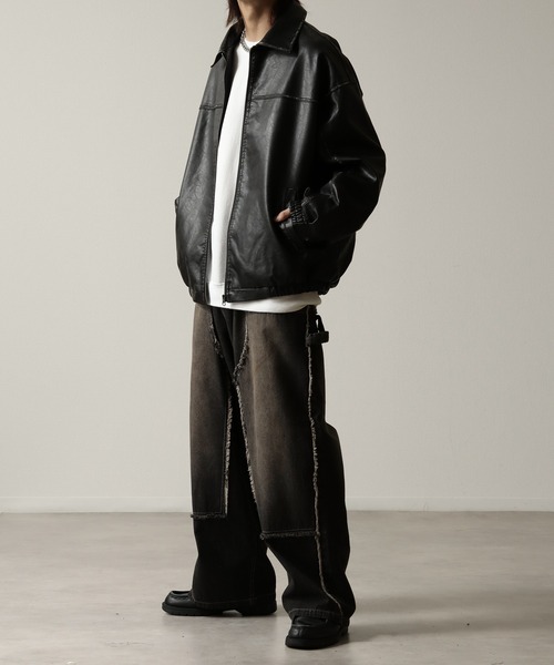 Art re A select（アトリエセレクト）の「合成皮革×ヴィンテージ加工 オーバーブルゾン（ブルゾン・メンズ・ブラック・M/S/L）」の13枚目の写真