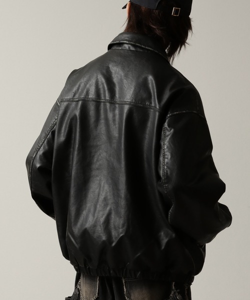 Art re A select（アトリエセレクト）の「合成皮革×ヴィンテージ加工 オーバーブルゾン（ブルゾン・メンズ・ブラック・M/S/L）」の12枚目の写真