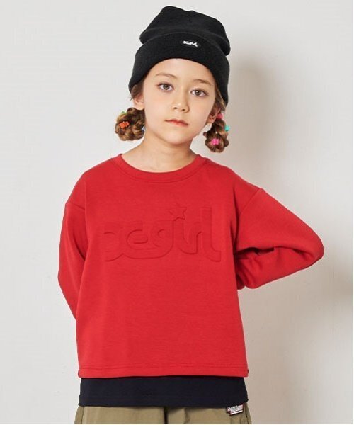 X-girl Stages（エックスガールステージス）の「エンボスロゴバックスリットプルオーバー（スウェット・キッズ・トップグレー/ベージュ/レッド・140cm/130cm/120cm/110cm）」の3枚目の写真