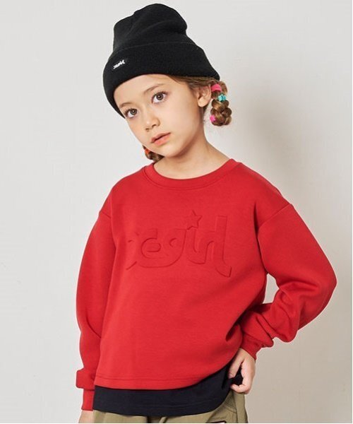 X-girl Stages（エックスガールステージス）の「エンボスロゴバックスリットプルオーバー（スウェット・キッズ・トップグレー/ベージュ/レッド・140cm/130cm/120cm/110cm）」の15枚目の写真