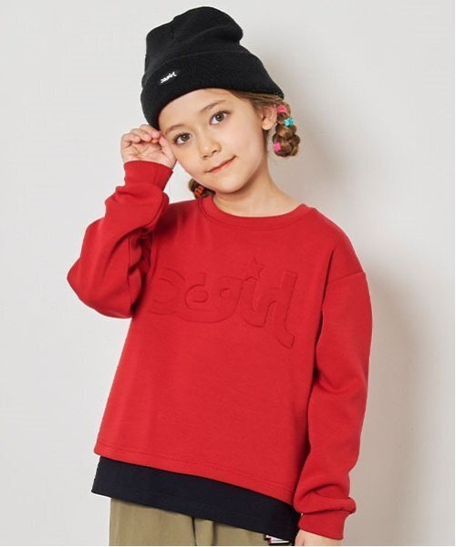 X-girl Stages（エックスガールステージス）の「エンボスロゴバックスリットプルオーバー（スウェット・キッズ・トップグレー/ベージュ/レッド・140cm/130cm/120cm/110cm）」の16枚目の写真
