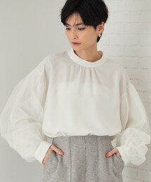 OPAQUE.CLIP | チュールドッキングスリーブブラウス【洗濯機洗い可】(シャツ/ブラウス)