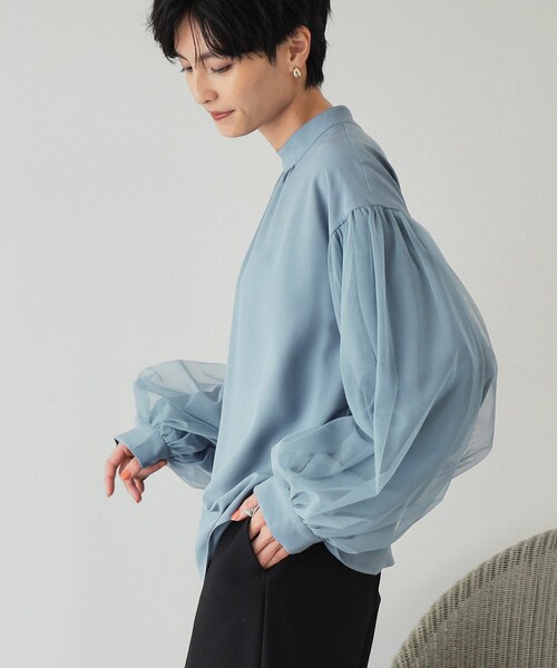 セール】チュールドッキングスリーブブラウス【洗濯機洗い可】（シャツ