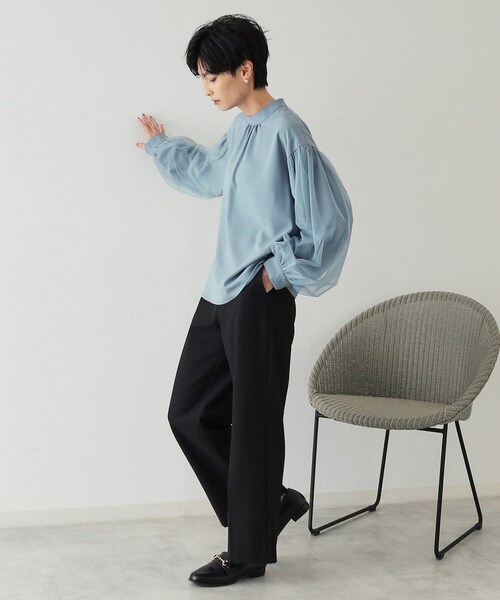 OPAQUE.CLIP（オペークドットクリップ）の「◆チュールドッキングスリーブブラウス【洗濯機洗い可】（シャツ/ブラウス・レディース・オフホワイト/ブルー/ブラック・38/40/42）」の9枚目の写真