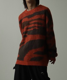 モヘアライク アブストラクトパターン クルーネックニット