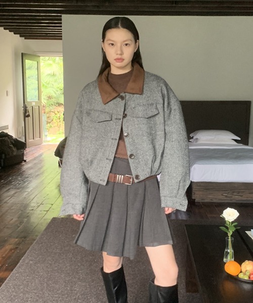 【LONSLAN】ヘリンボーン バルーン中綿ショートジャケット CHLONW24a031（ブルゾン）｜chuclla（チュクラ）